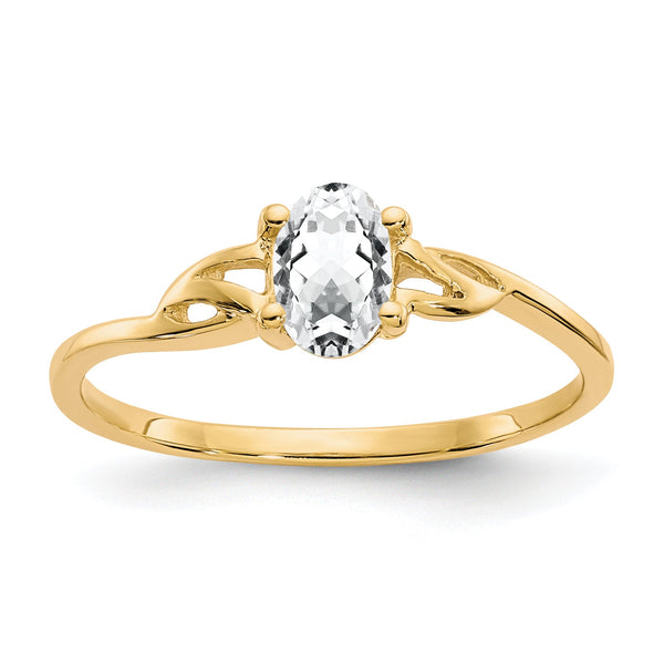 Twisted Band White Topaz Birthstone Ring in 14K Yellow Gold, Size 7
