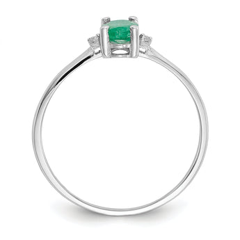 Oval Emerald & Diamond Birthstone Ring in 14K White Gold