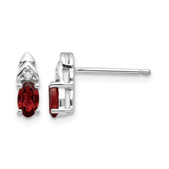 14k White Gold Garnet and Diamond Post Earrings - Birthstone Company