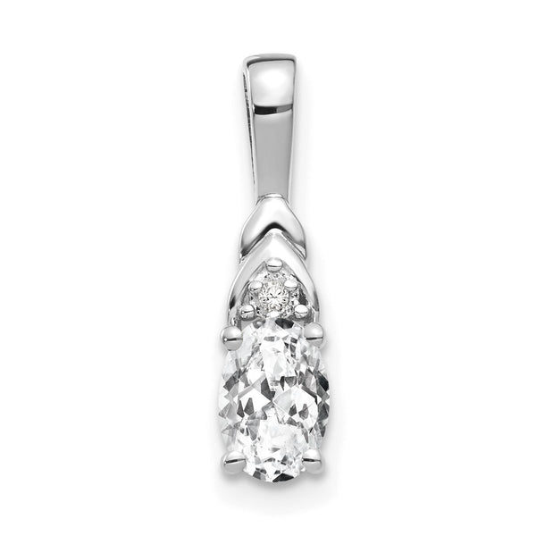 14K White Gold White Topaz and Diamond Pendant - Birthstone Company