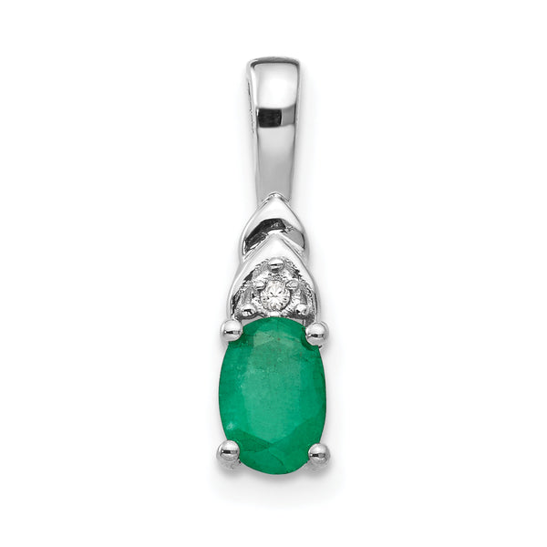 14K White Gold Emerald and Diamond Pendant