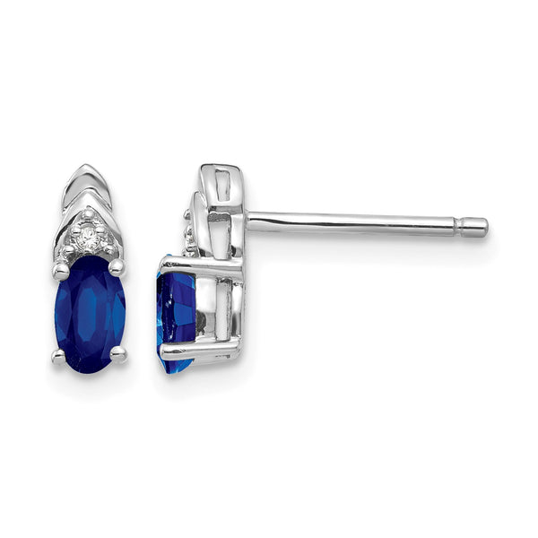 14k White Gold Sapphire and Diamond Post Earrings - Birthstone Company