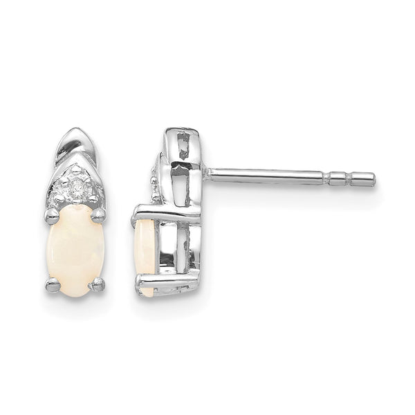 14k White Gold Opal and Diamond Post Earrings - Birthstone Company
