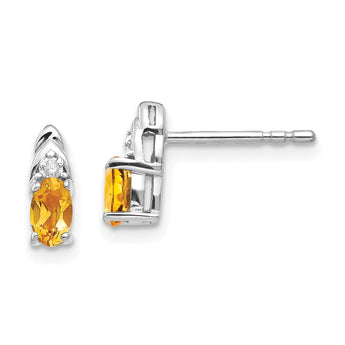 14k White Gold Citrine and Diamond Post Earrings