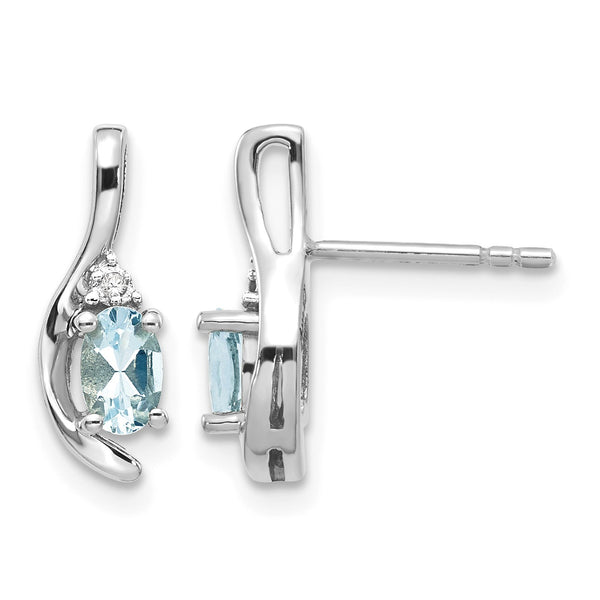 14k White Gold Aquamarine and Diamond Post Earrings - Birthstone Company