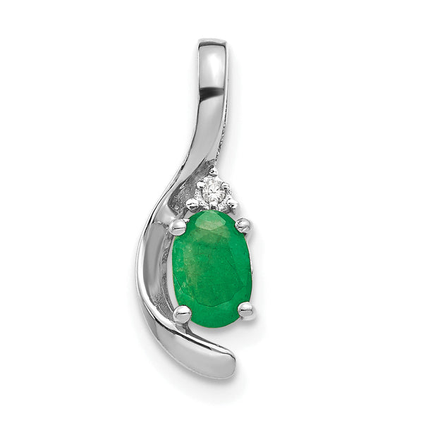 14K White Gold Emerald and Diamond Pendant