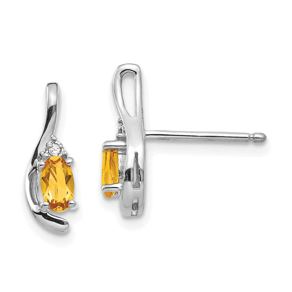 14k White Gold Citrine and Diamond Post Earrings
