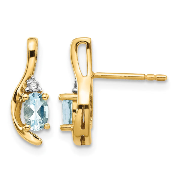 14k Aquamarine and Diamond Post Earrings - Birthstone Company