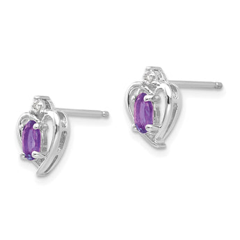 14k White Gold Amethyst and Diamond Heart Post Earrings - Birthstone Company