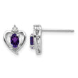 14k White Gold Amethyst and Diamond Heart Post Earrings - Birthstone Company