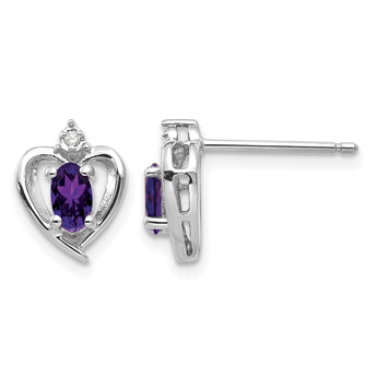 14k White Gold Amethyst and Diamond Heart Post Earrings - Birthstone Company