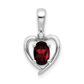 14K White Gold Garnet and Diamond Heart Pendant - Birthstone Company
