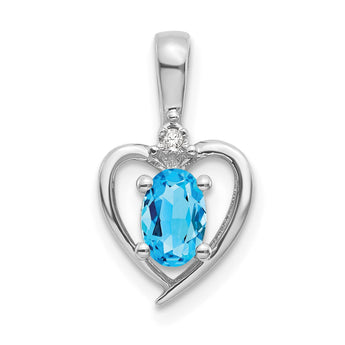 14K White Gold Blue Topaz and Diamond Heart Pendant - Birthstone Company