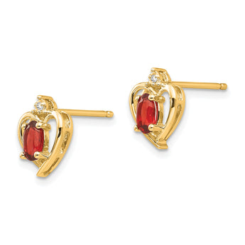 14k Garnet and Diamond Heart Earrings - Birthstone Company