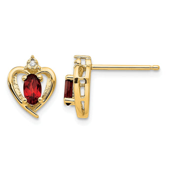 14k Garnet and Diamond Heart Earrings - Birthstone Company