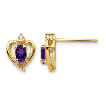 14k Amethyst and Diamond Heart Earrings - Birthstone Company