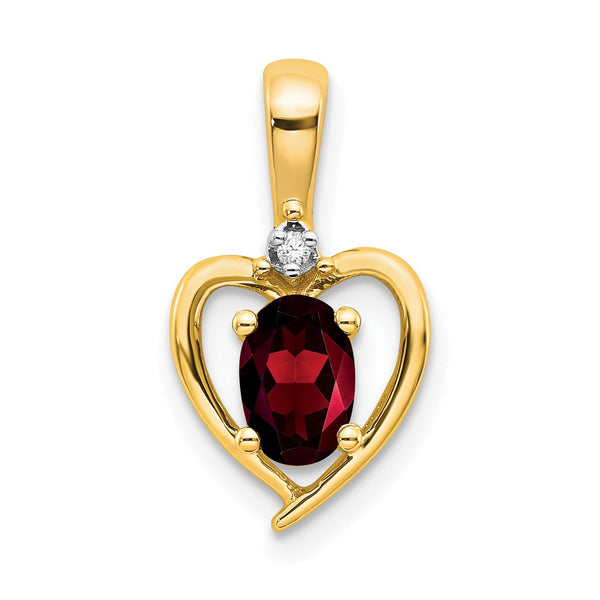 14K Garnet and Diamond Heart Pendant - Birthstone Company