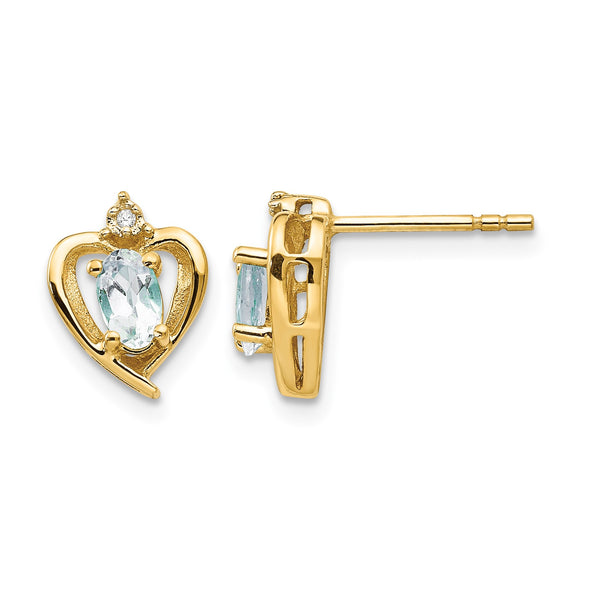 14k Aquamarine and Diamond Heart Earrings - Birthstone Company