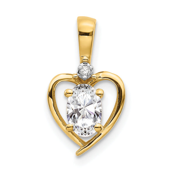 14K White Topaz and Diamond Heart Pendant