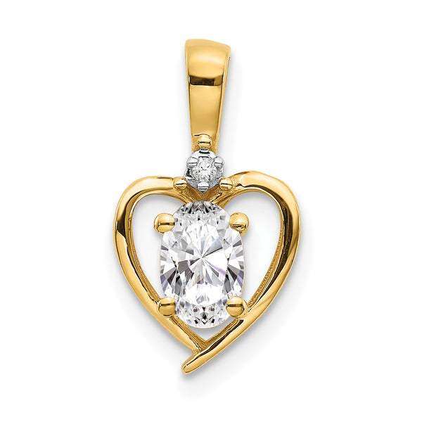 14K White Topaz and Diamond Heart Pendant - Birthstone Company