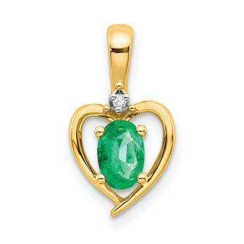 14K Emerald and Diamond Heart Pendant