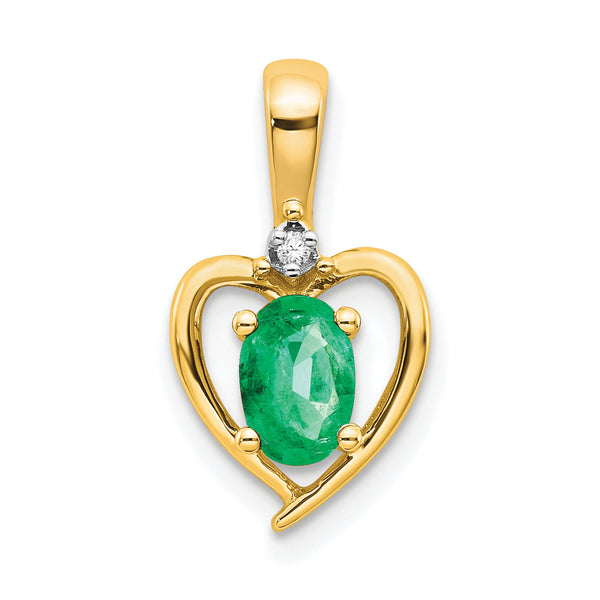 14K Emerald and Diamond Heart Pendant