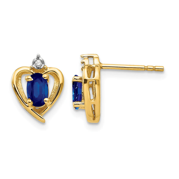 14k Sapphire and Diamond Heart Earrings - Birthstone Company