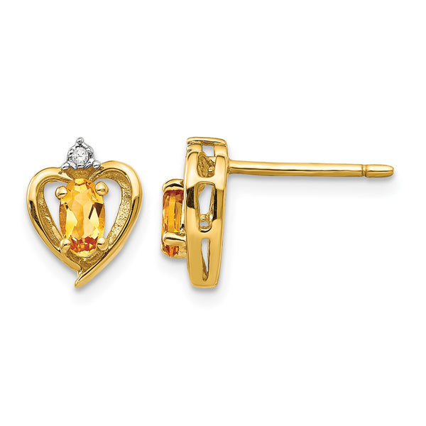 14k Citrine and Diamond Heart Earrings - Birthstone Company