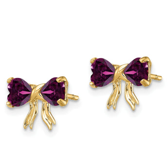 14k Gold Polished Rhodolite Bow Post Earrings - Birthstone Company