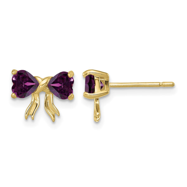 14k Gold Polished Rhodolite Bow Post Earrings - Birthstone Company