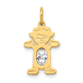 Girl 6x4 Oval White Topaz-April Charm in 14K Yellow Gold, 21mm
