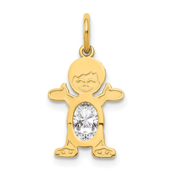 Boy 6x4 Oval White Topaz-April Charm in 14K Yellow Gold, 21mm