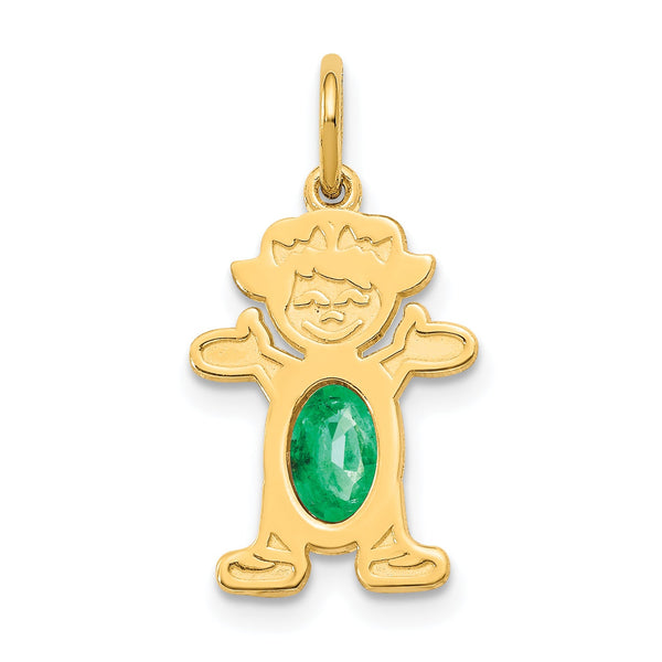 14K Girl 6x4 Oval Genuine Emerald-May