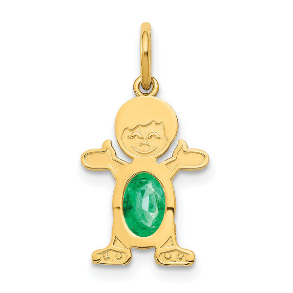 14K Boy 6x4 Oval Genuine Emerald-May