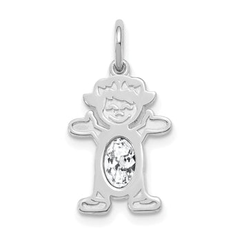 Girl 6x4 Oval White Topaz-April Charm in 14K White Gold, 21mm