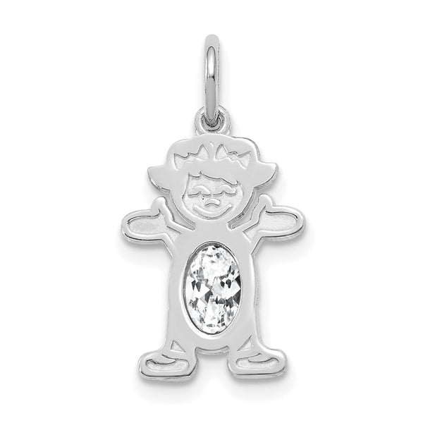 Girl 6x4 Oval White Topaz-April Charm in 14K White Gold, 21mm