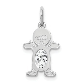 Boy 6x4 Oval White Topaz-April Charm in 14K White Gold, 21mm