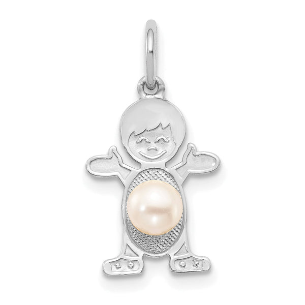 14K White Gold Boy 4mm FW Cultured Pearl-June
