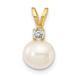 14K 6mm White FW Cultured Pearl AA Diamond Pendant - Birthstone Company