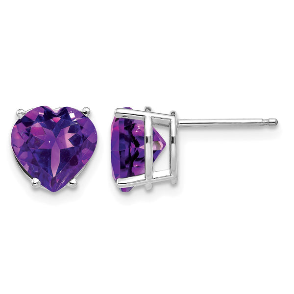 14k White Gold 8mm Heart Amethyst earring - Birthstone Company