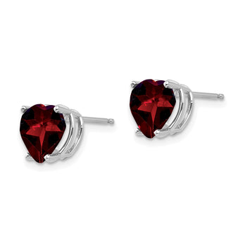 14k White Gold 8mm Heart Garnet earring - Birthstone Company