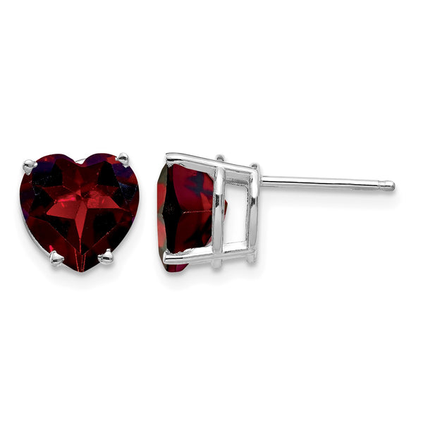 14k White Gold 8mm Heart Garnet earring - Birthstone Company