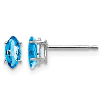 14k White Gold 6x3mm Marquise Blue Topaz earring - Birthstone Company
