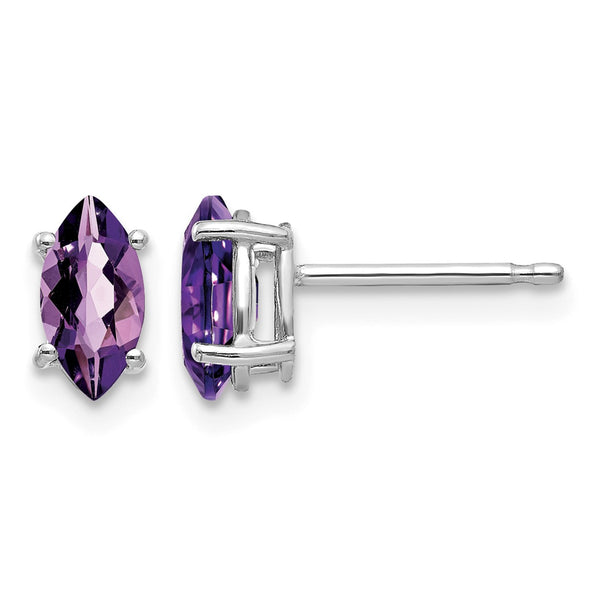 14k White Gold 7x3.5mm Marquise Amethyst earring - Birthstone Company