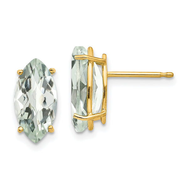 Checker-Cut Green Quartz Stud Earrings in 14K Yellow Gold, 10x5mm