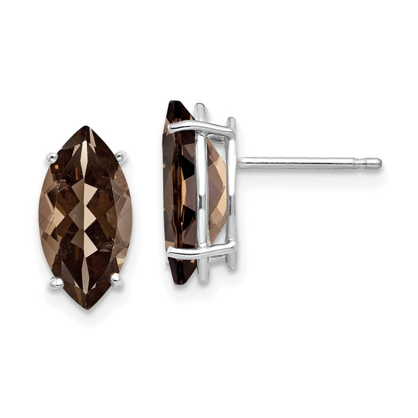 Marquise Smoky Quartz Stud Earrings in 14K White Gold, 12x6mm