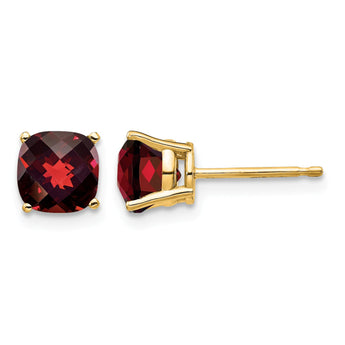 14k 6x6mm Cushion Garnet Checker Earring - Birthstone Company