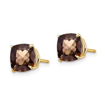 Smoky Quartz Checkerboard Stud Earrings in 14K Yellow Gold, 7mm