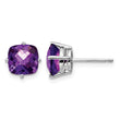 14k White Gold 7x7mm Cushion Amethyst Checker Earring - Birthstone Company
