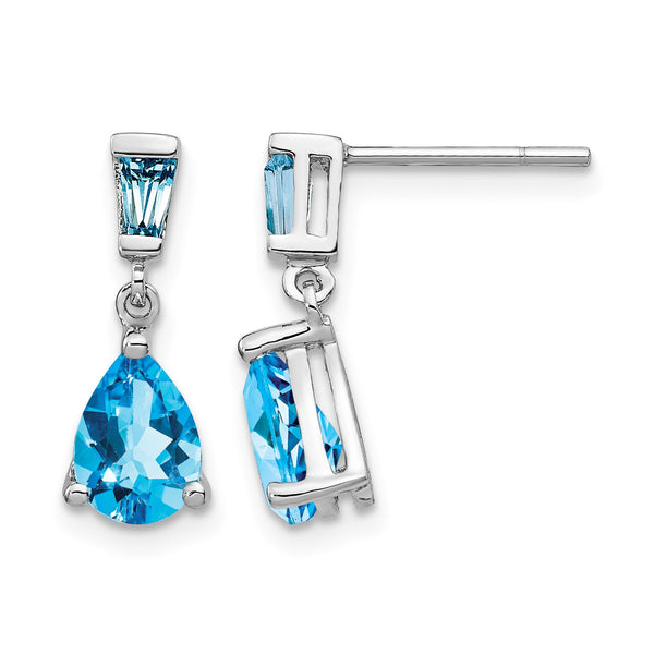 14k White Gold Blue Topaz Dangle Post Earrings - Birthstone Company